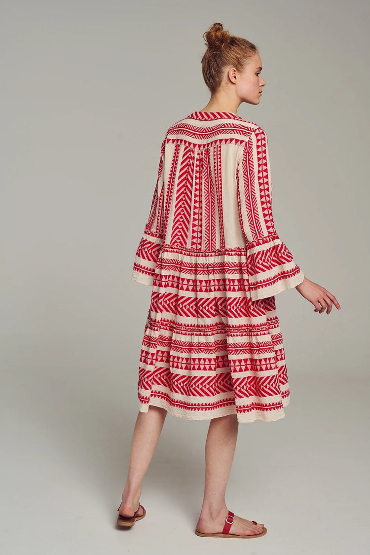 Devotion Twins Ella Midi Dress - Red/Offwhite