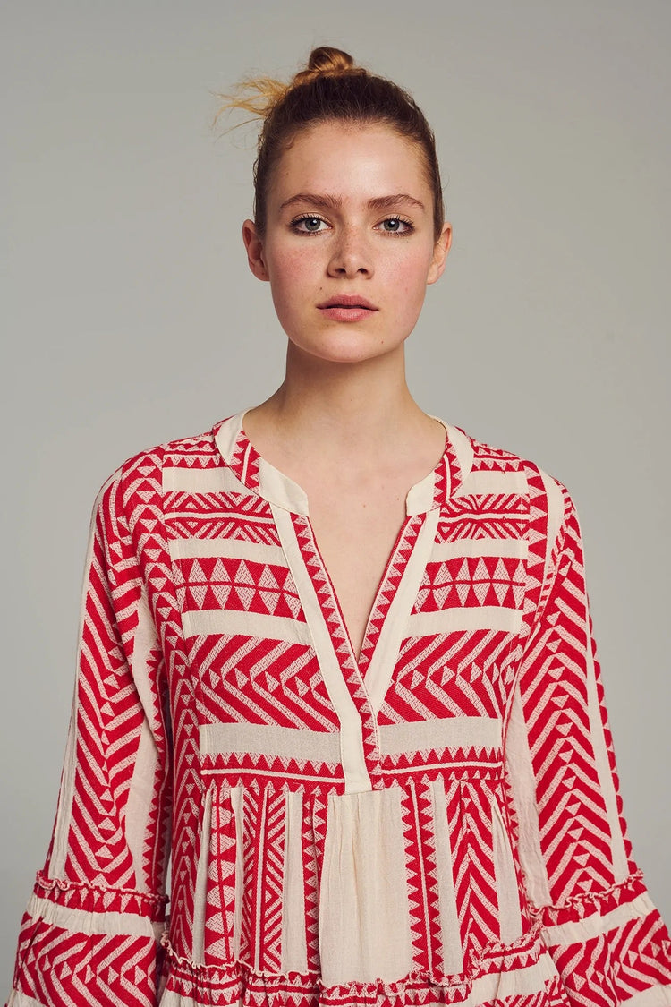 Devotion Twins Ella Midi Dress - Red/Offwhite