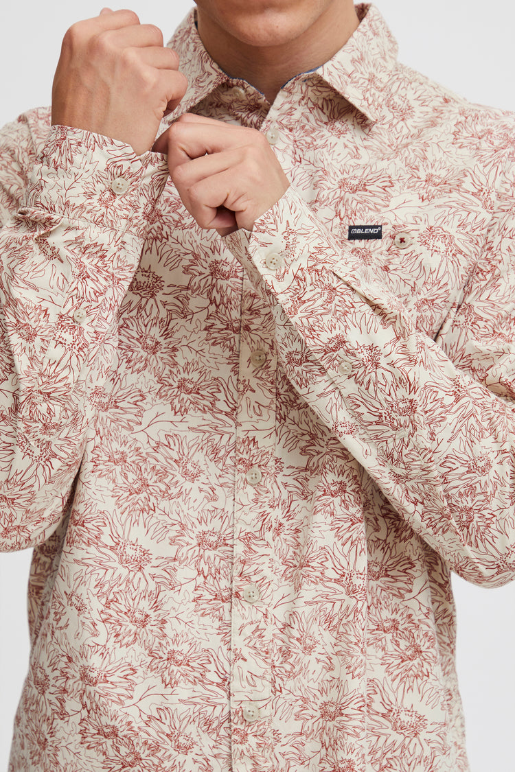 Blend Long Sleeve Printed Shirt - Burnt Henna