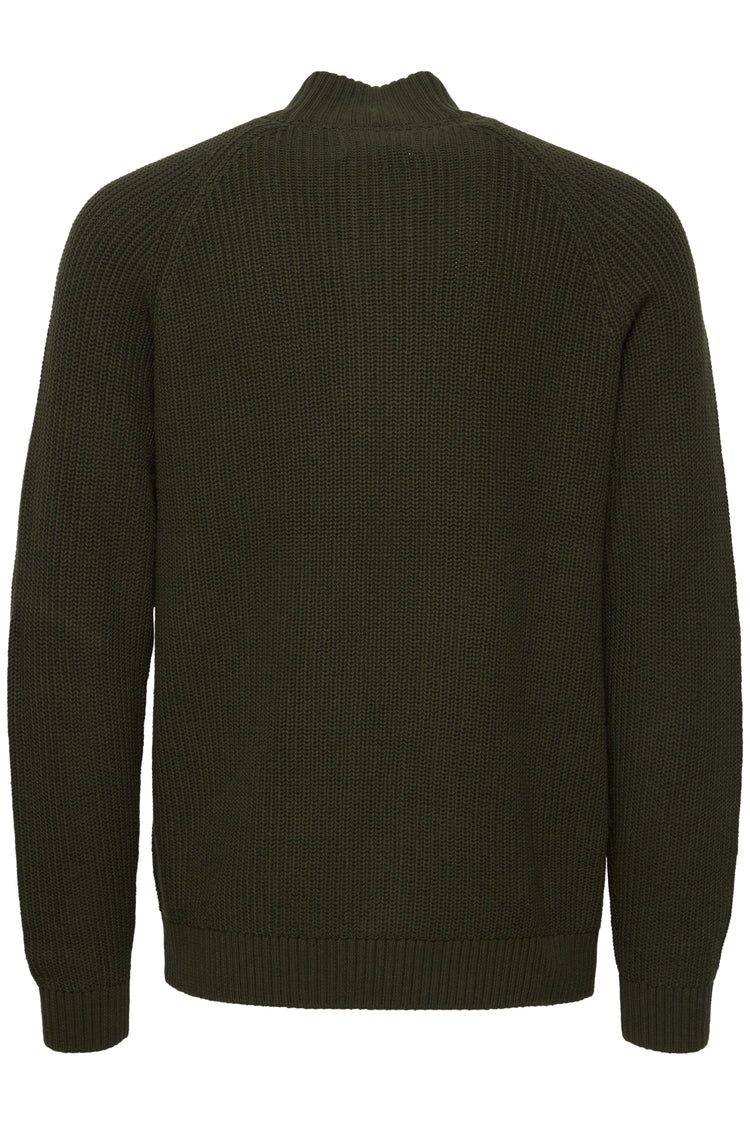 Blend Rib Zip Front Sweater - Black