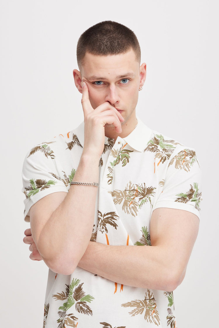 Blend White Print Polo