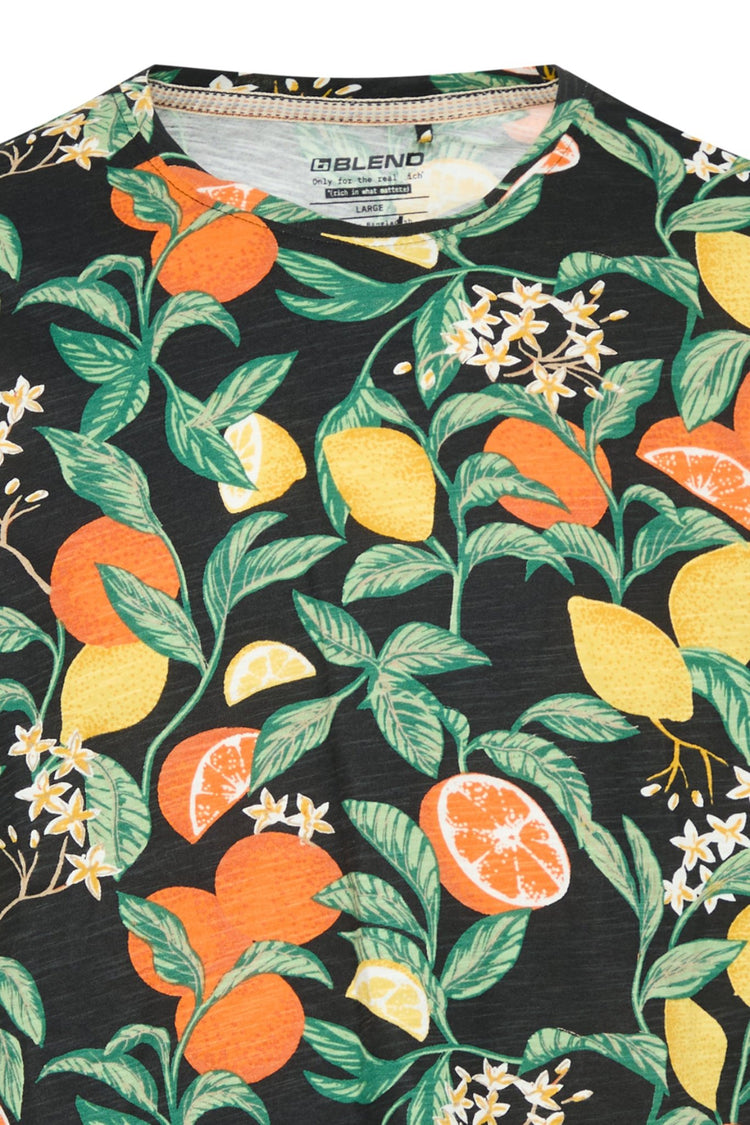 Blend Fruit Printed Black Tee