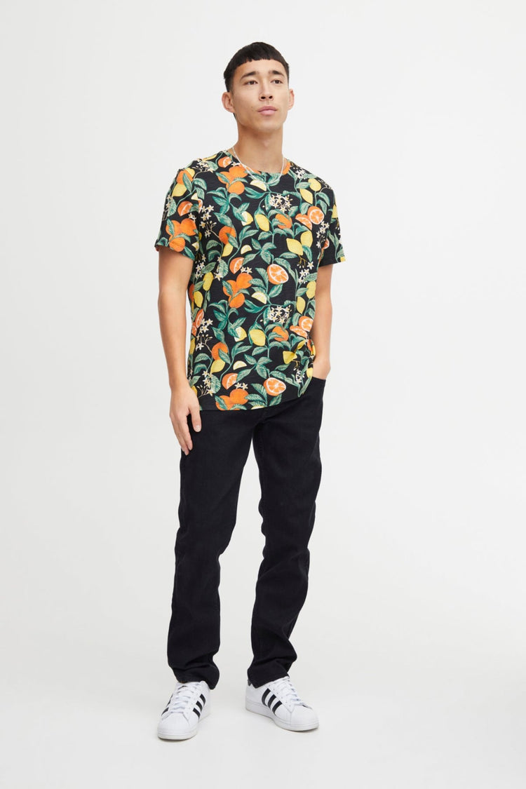Blend Fruit Printed Black Tee