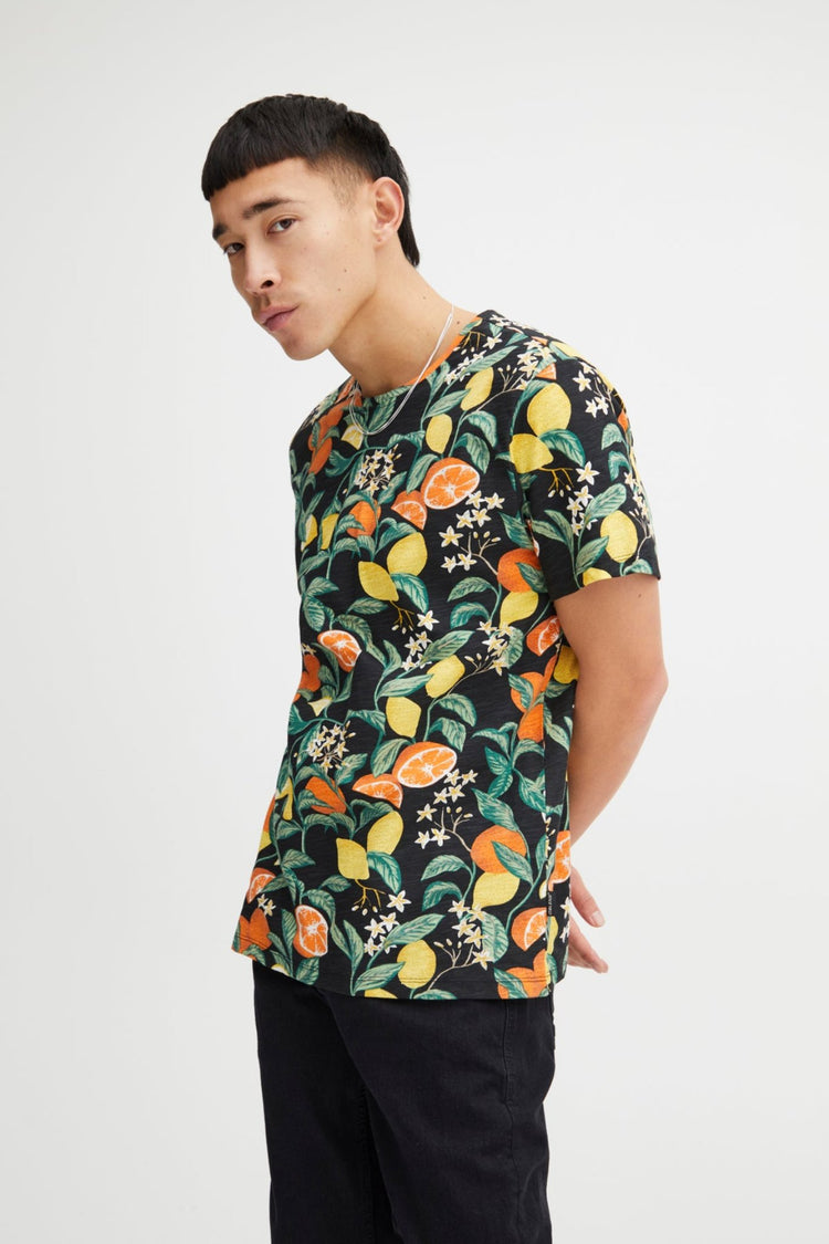 Blend Fruit Printed Black Tee
