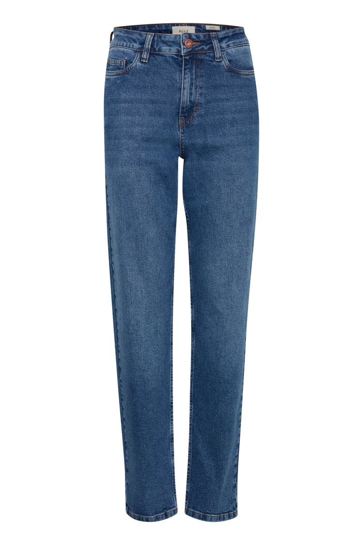 Pulz Liva Ultra Highwaist Straight Leg | Med Denim Blue | L32