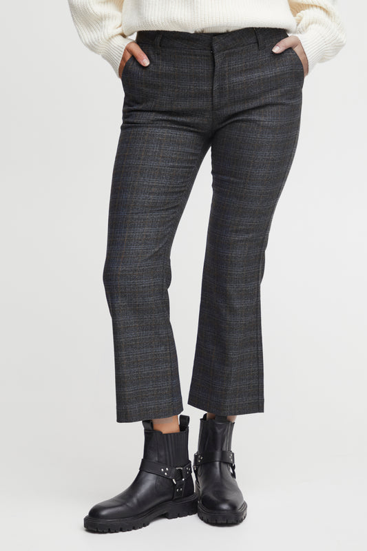 Pulz Bindy Cropped Flare Pant - Charcoal Check