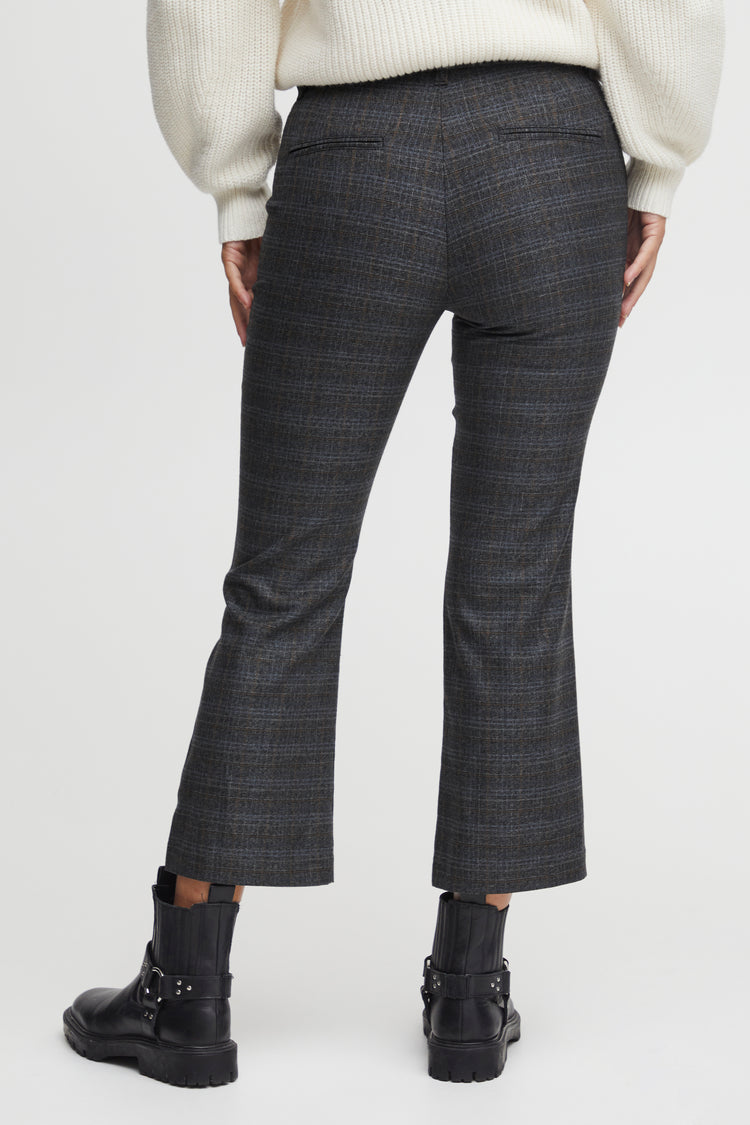 Pulz Bindy Cropped Flare Pant - Charcoal Check