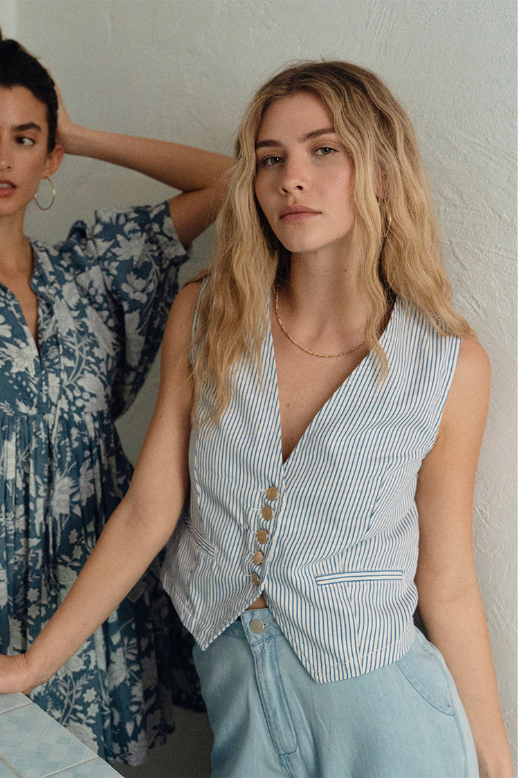 Molly Bracken Sleeveless Jacket | Light Blue