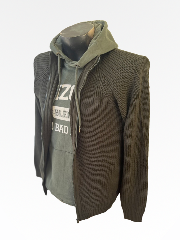 Blend Rib Zip Front Sweater - Olive