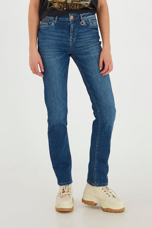 Pulz Emma Jeans Highwaist Straight Leg - Medium Denim Blue