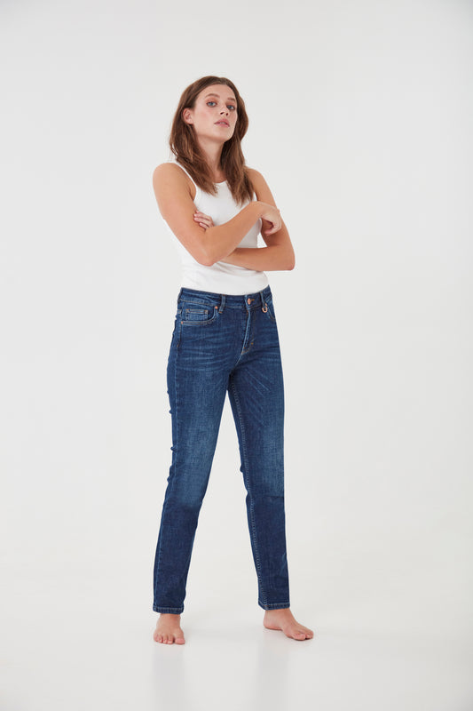 Pulz Liva Jeans Ultrahigh Waist Straight - Dark Denim 32inch Leg