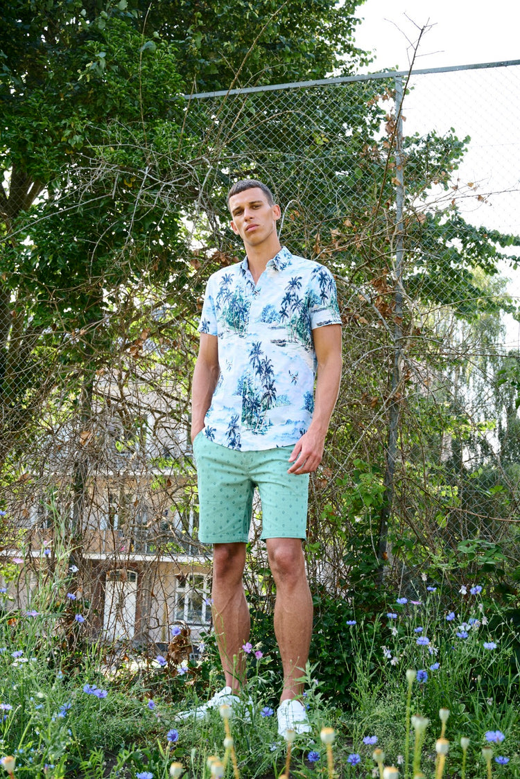 Blend He Tropical Print Shirt in Canal Blue