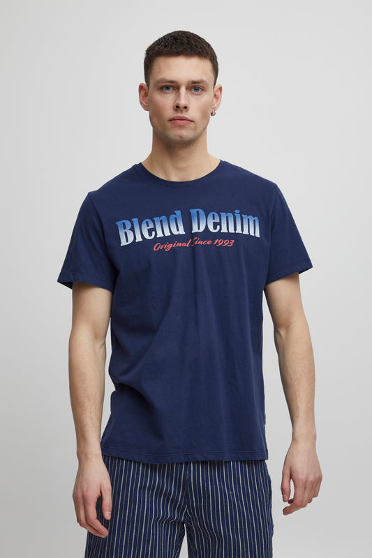 Blend Navy Denim Print T-Shirt