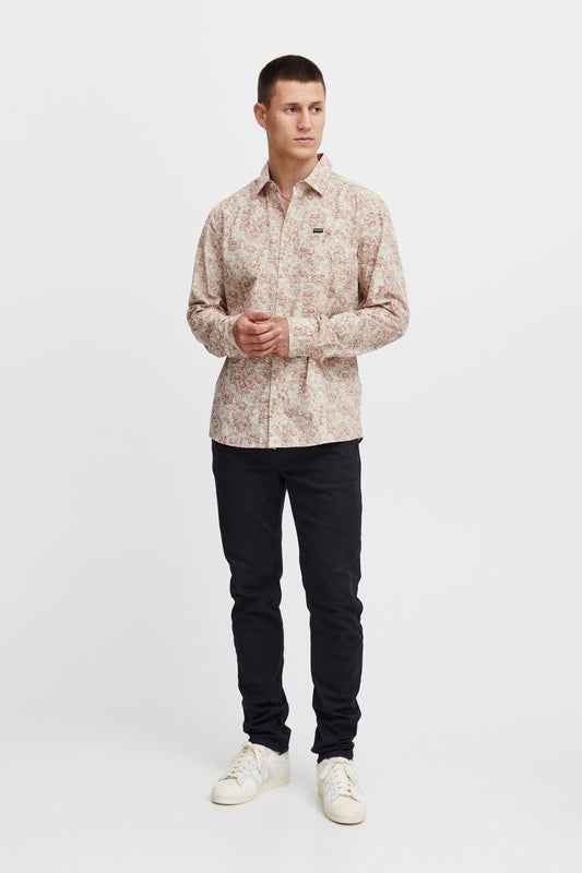 Blend Long Sleeve Printed Shirt - Burnt Henna