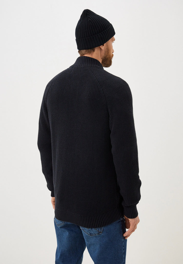 Blend Rib Zip Front Sweater - Black