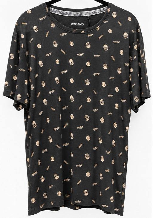 Blend He Black Hamburger Printed tee