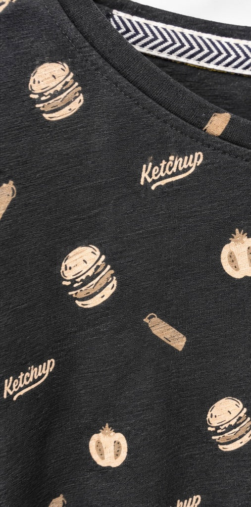 Blend He Black Hamburger Printed tee