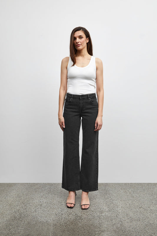 Pulz Vega Jeans Ultra Highwaist Wide Leg | Black Denim L32