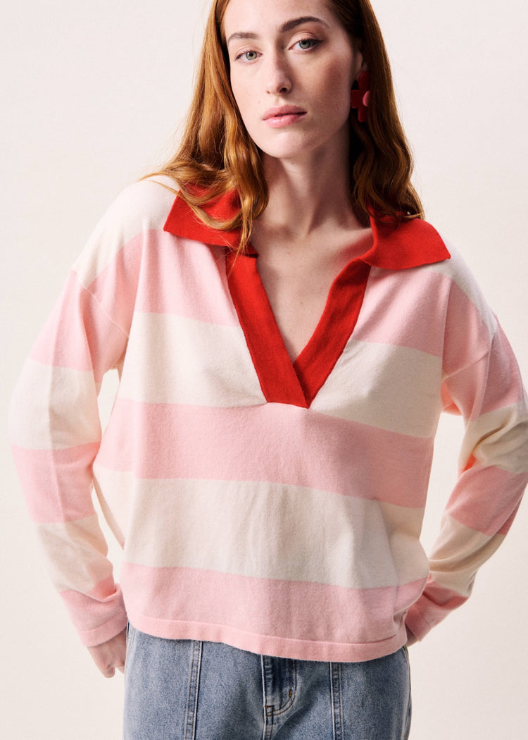 FRNCH Hydralis Sweater - Rose (Pink & Cream stripes)