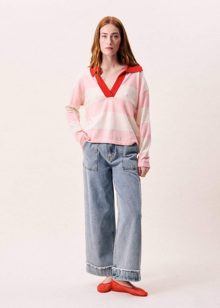 FRNCH Hydralis Sweater - Rose (Pink & Cream stripes)