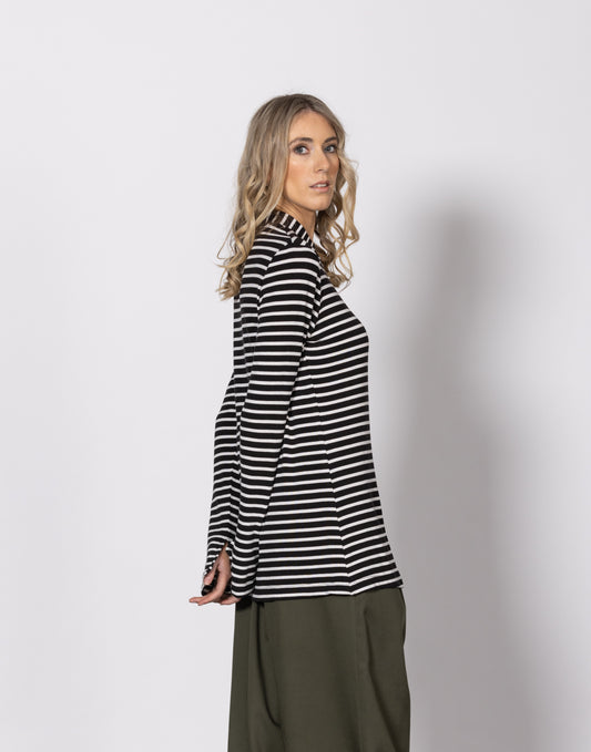 Dressed Split Ends Top - Black and White Stripe