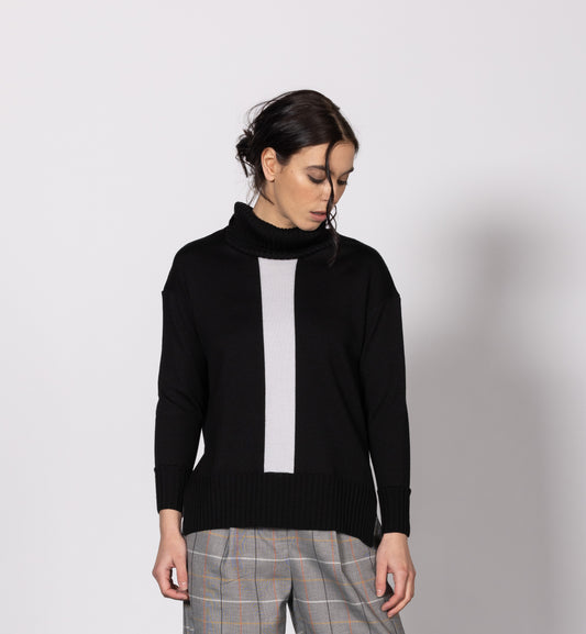Dressed Stripe Merino Knit - Black/Cement