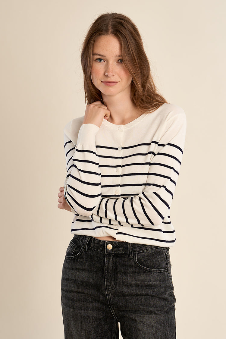 Molly Bracken Knitted Cardigan | Blue & White Strip