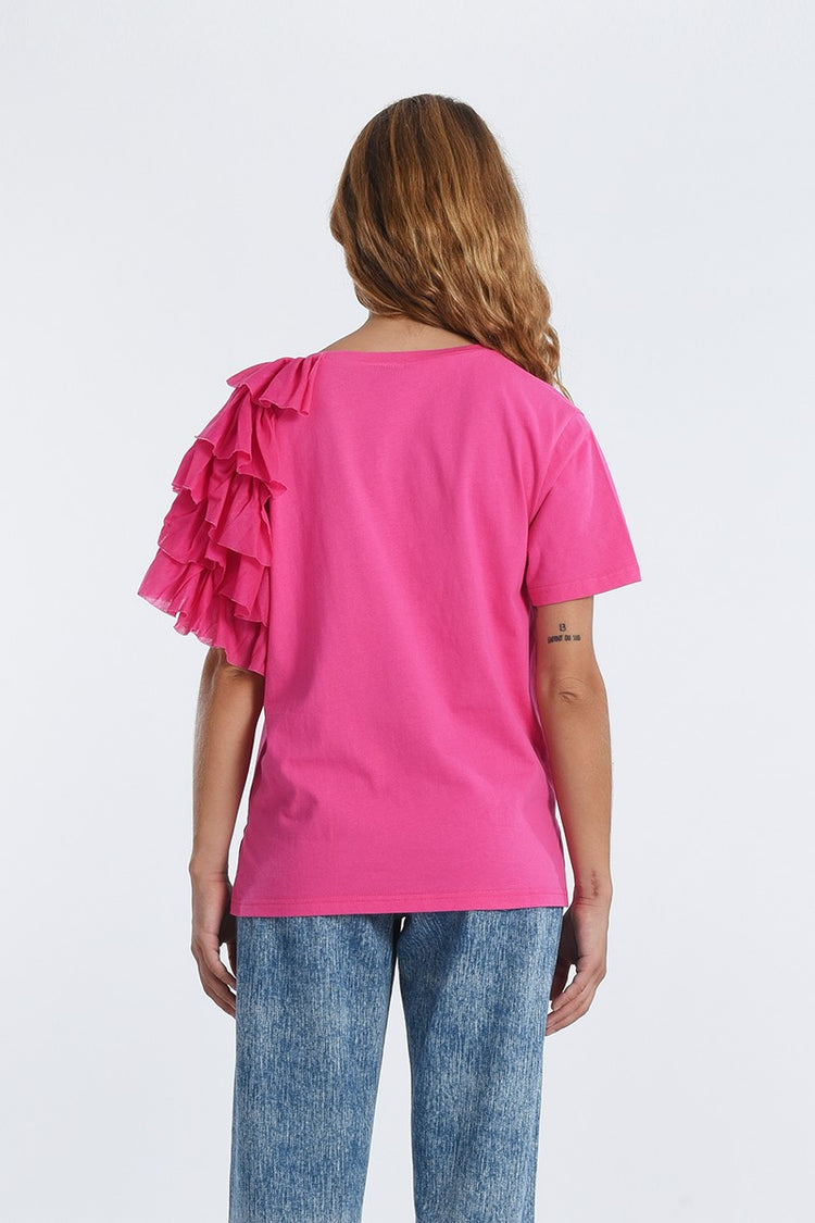 Lili  Sidonio Ruffle Sleeve T-Shirt - Fushia