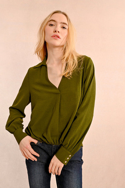 Molly Bracken Khaki Woven Blouse