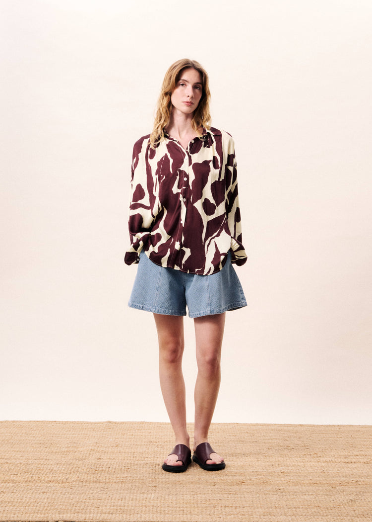 FRNCH Gange Shirt | Nenufar Marron (brown & white) print