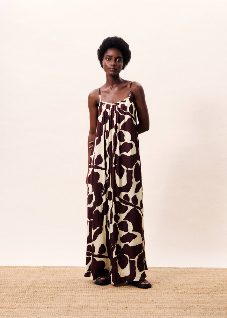 FRNCH Euphrate Dress | Nenufar Marron (brown & white) print
