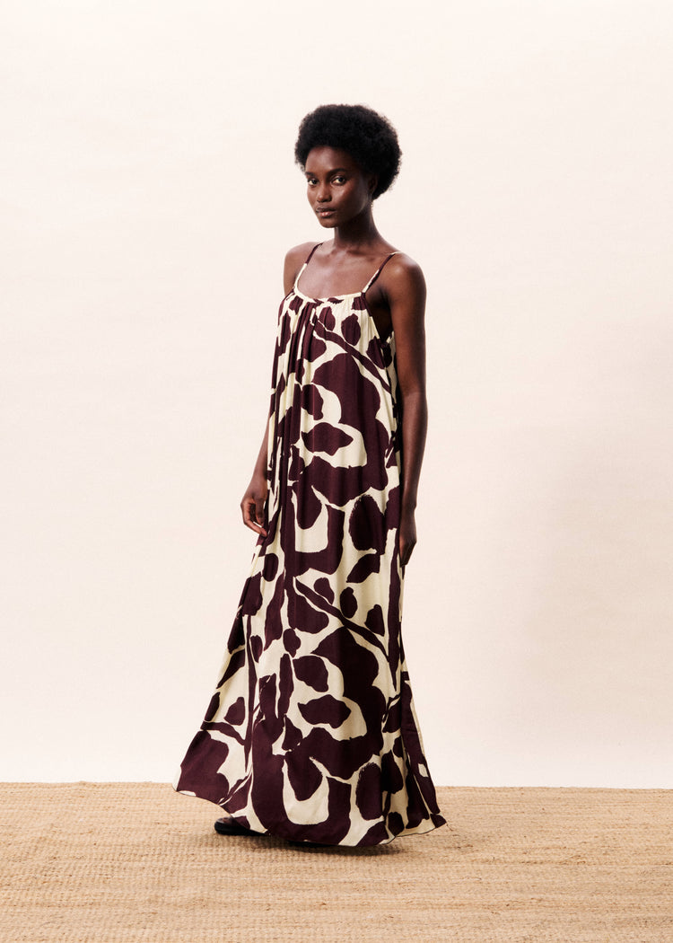 FRNCH Euphrate Dress | Nenufar Marron (brown & white) print