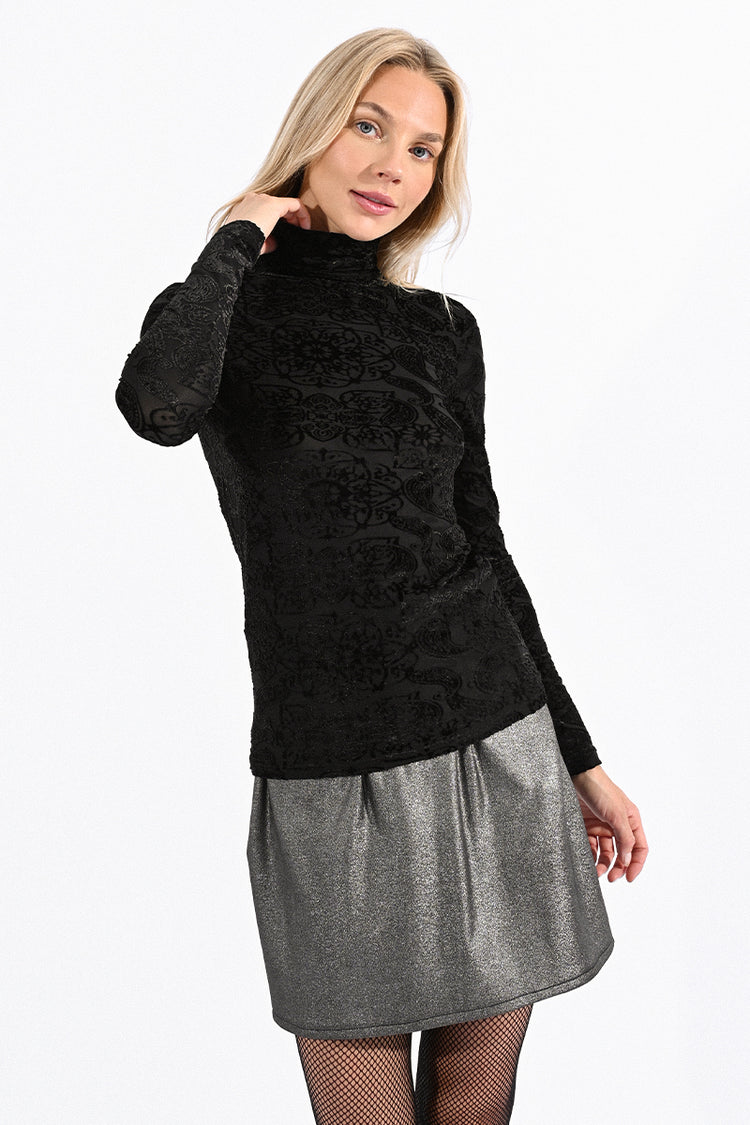 Molly Bracken Paisley Print Turtleneck Sweater - Black