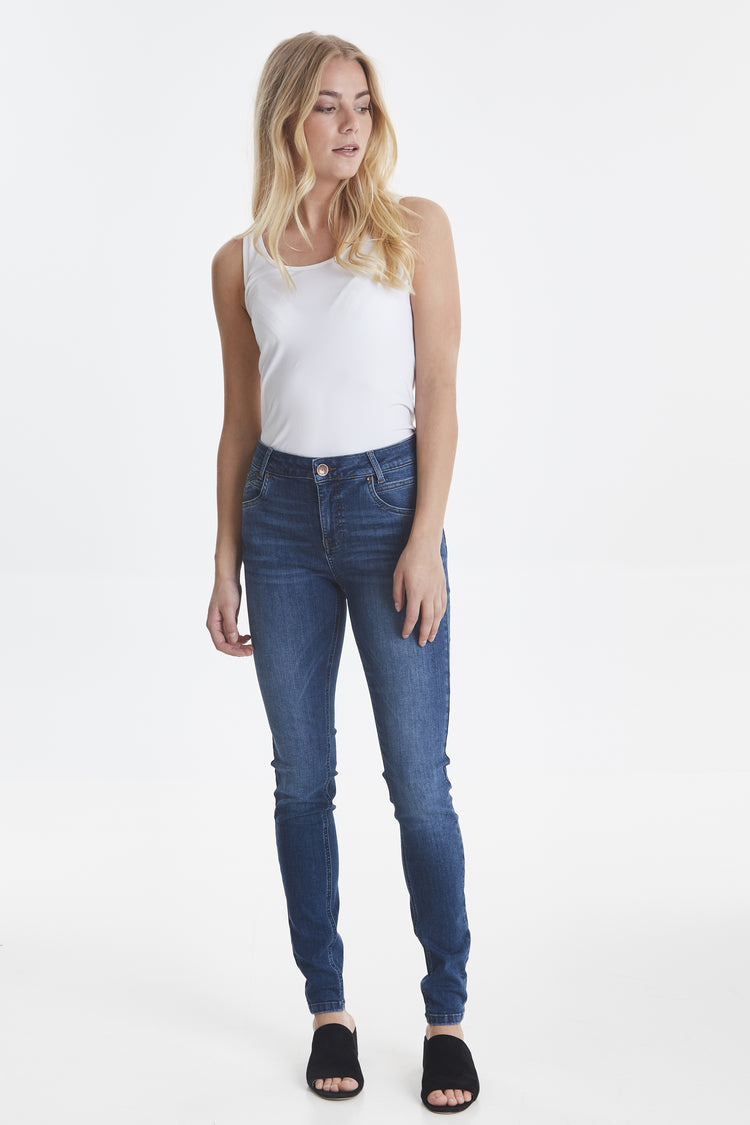 Pulz Emma Jeans Highwaist Skinny Leg - Medium Blue Denim