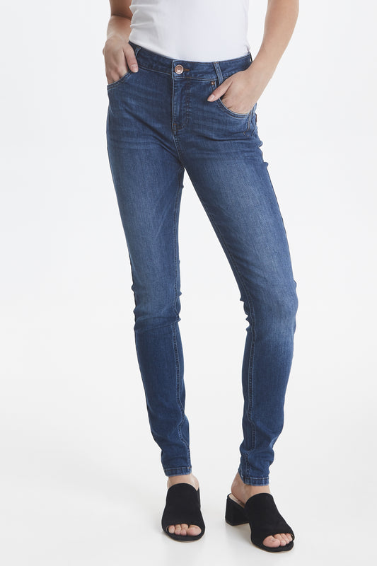 Pulz Emma Jeans Highwaist Skinny Leg - Medium Blue Denim