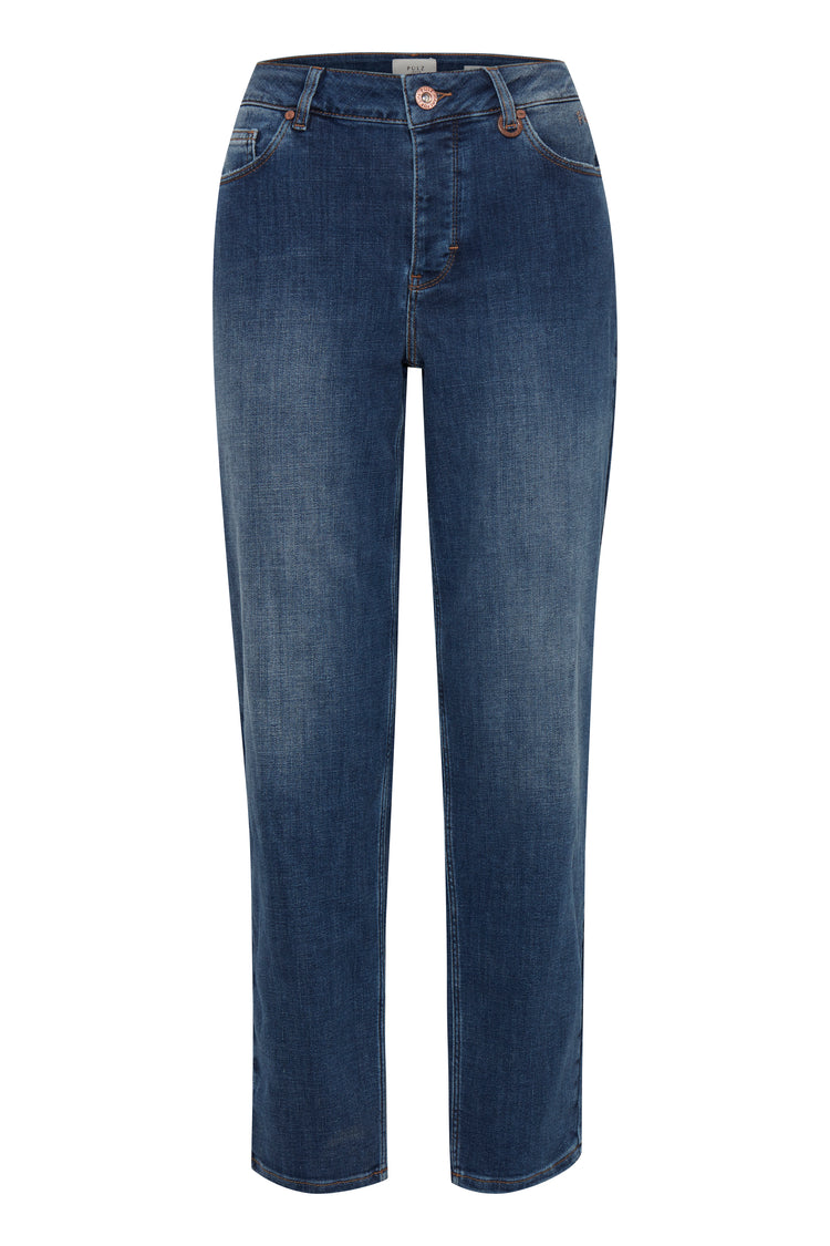 Pulz Emma Jeans Highwaist Straight Leg - Dark Blue Denim