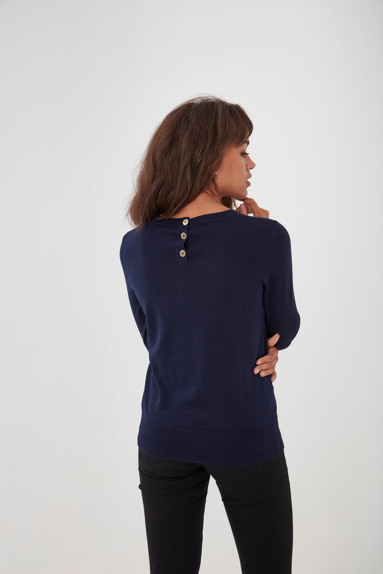Pulz Sara Button Up Back Long Sleeve Pullover