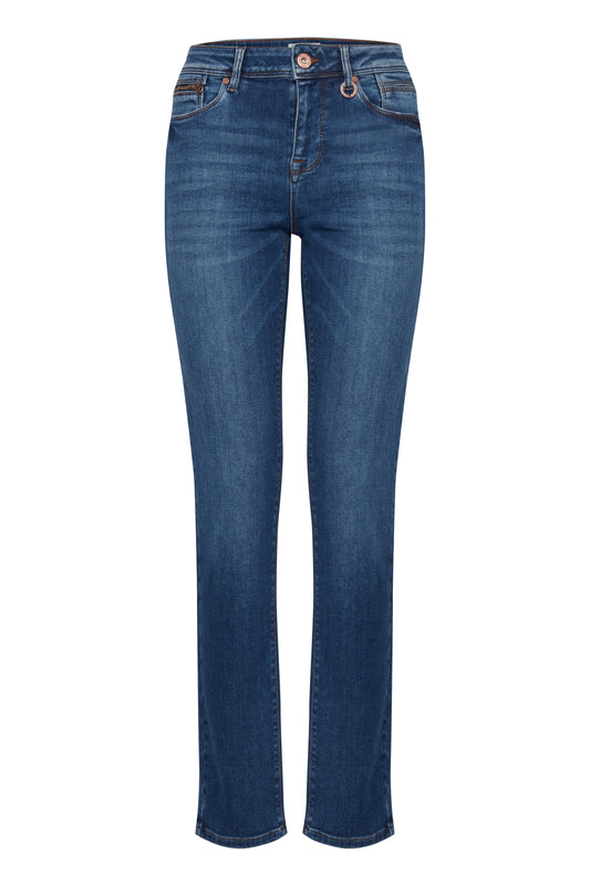 Pulz Sandra (Emma) Jeans Highwaist Straight Leg - Medium Denim Blue