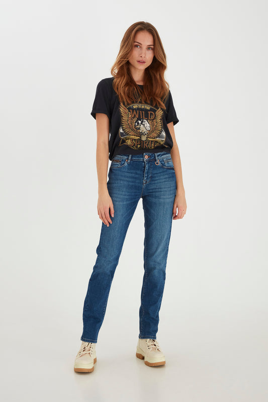 Pulz Sandra (Emma) Jeans Highwaist Straight Leg - Medium Denim Blue