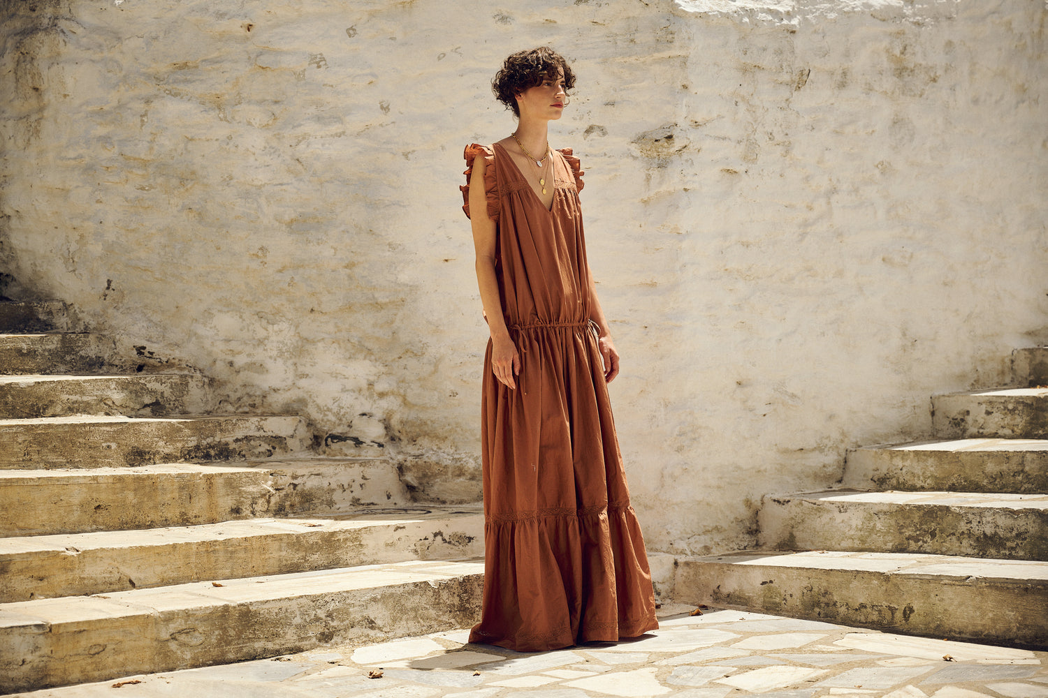 Devotion Twins Sarakiniko Maxi Dress Rust Brown