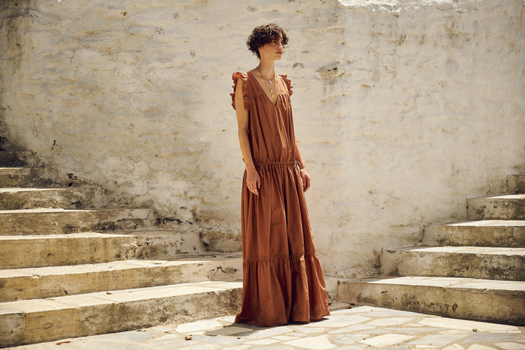 Devotion Twins Sarakiniko Maxi Dress - Rust Brown