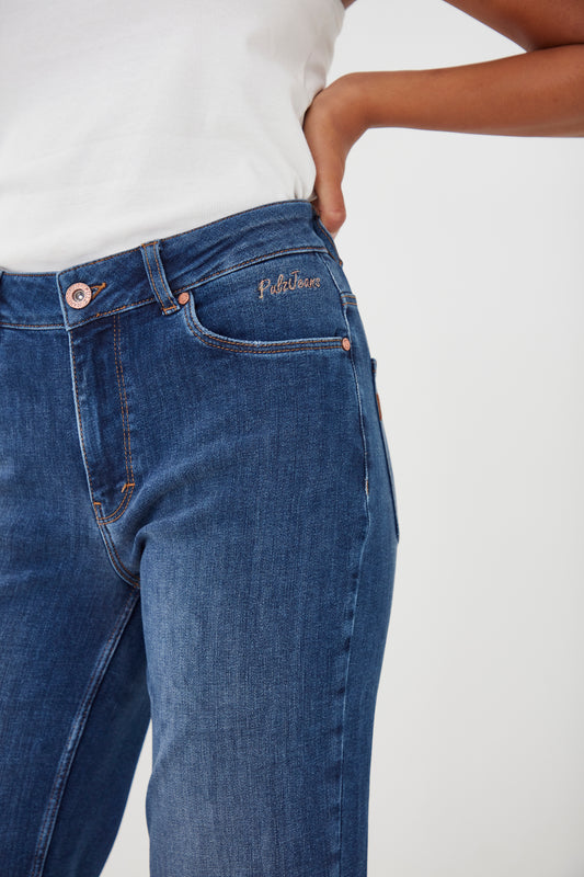 Pulz Emma Jeans Highwaist Straight Leg - Dark Blue Denim